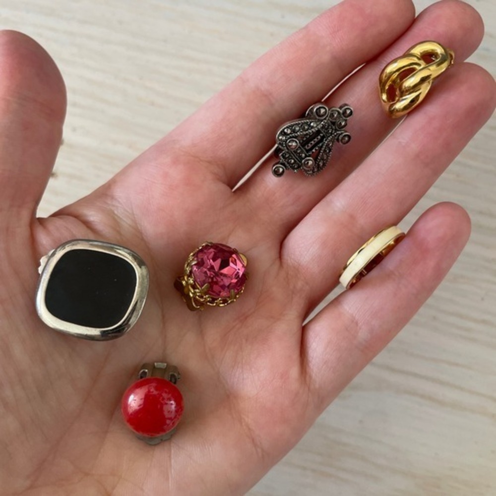 Vintage Single Clip On Earrings Lot 6pc Replacement Mismatched Jewelry Crafting